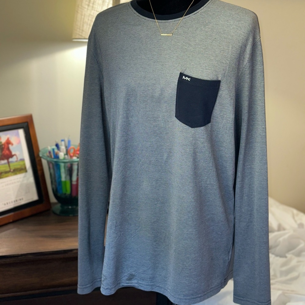 MICHAEL KORS Navy long sleeve logo Pocket Tee